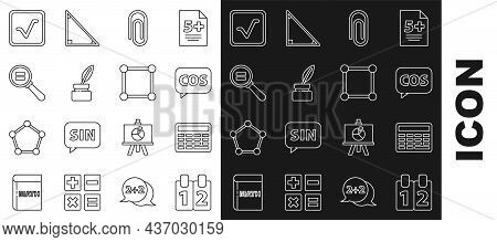 Set Line Mathematics Function Cosine, Chalkboard, Tablet With Calculator, Book Word Mathematics, Pap