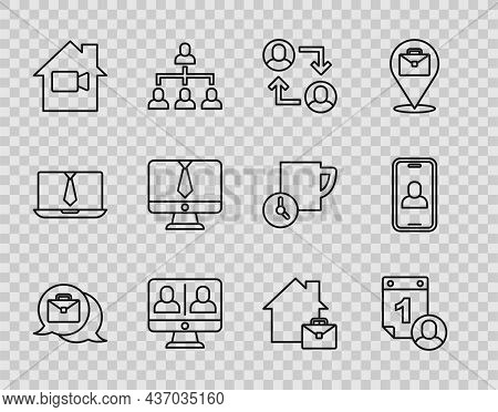 Set Line Online Working, Time Management, Project Team Base, Video Chat Conference, Camera Off Home,