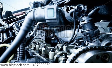 Car Service Auto. Automotive Repair In Garage Workshop. Mechanic Engine Vehicle Diagnostic. Technici