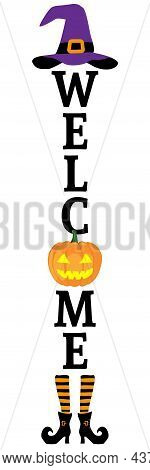 Welcome Witches - Happy Halloween Greeting Decoration. Good For Door Stops, Door Porch Sign. Trick O
