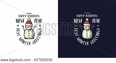 Christmas Snowman For The New Year. Winter Design With Iceman For Merry Christmas Holiday