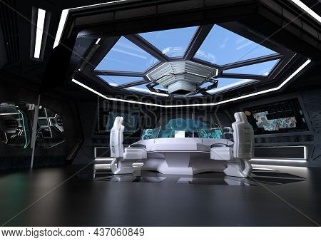 3d Rendering Of A Futuristic Sceince Fiction Control Center