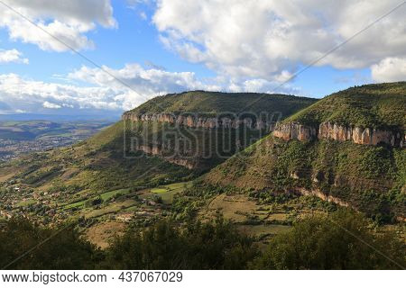 Causse Du Larzac Limestone Plateau In France. One Of Grands Causses, Plateaus Listed As Unesco World