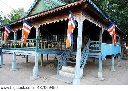Wooden Pavilion Ubosot Of Ancient Ruins Prasat West Mebon Temple In Reservoir West Baray Or Baray Te