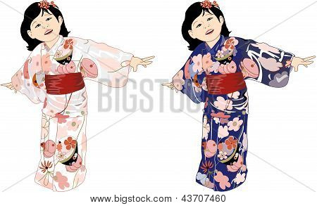 화려한 기모노에서 일본 소녀