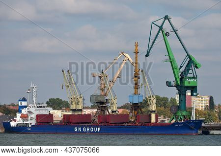 Klaipeda, Lithuania - October 02: Boats And Cranes At Klaipeda Sea Port At October 02, 2021 In Klaip