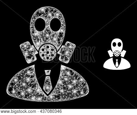Glossy Network Gasmask Boss With Glowing Spots. Wire Carcass Flat Network Generated With Crossing Wh