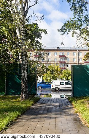 Gates In Noise Barrier Of Road Of Bolshaya Akademicheskaya Street In Koptevo District Of Moscow City