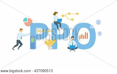 Ppo, Preferred Provider Organization. Concept With Keyword, People And Icons. Flat Vector Illustrati