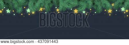 Christmas Tree On Dark Background, Web Template For Holiday Promotional Items - Vector Illustration