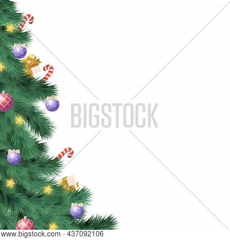 Christmas Tree On White Background, Web Template For Festive Promotional Items - Vector Illustration