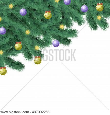 Christmas Tree On White Background, Web Template For Festive Promotional Items - Vector Illustration