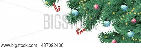 Christmas Tree On White Background, Web Template For Festive Promotional Items - Vector Illustration