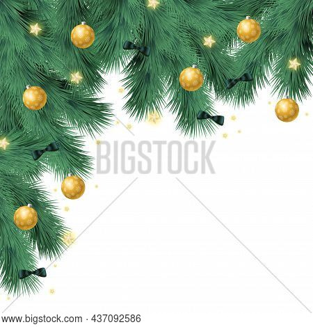 Christmas Tree On White Background, Web Template For Festive Promotional Items - Vector Illustration