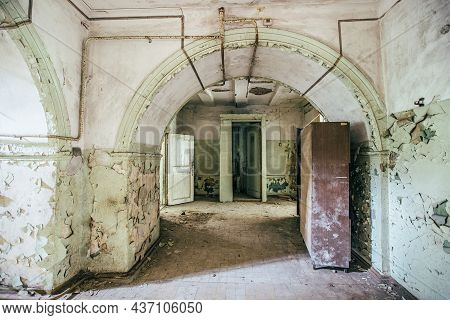 Dark And Creepy Corridor Of Old Abandoned Mental Hospital