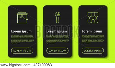 Set Line Paint Bucket, Adjustable Wrench And Roof Tile. Business Infographic Template. Vector