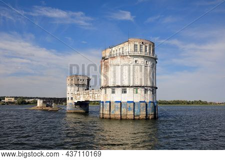 Water Intake Building Combined With Pumping Station Built In 1937 On The Volga River. Architecture O