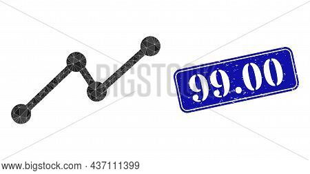 Low-poly Chart Constructed With Chaotic Filled Triangles, And Grunge 99.00 Watermark. Blue Rounded F