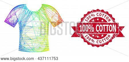 Rainbow Vibrant Network T-shirt, And 100  Percent Cotton Rubber Ribbon Stamp Seal. Red Seal Contains