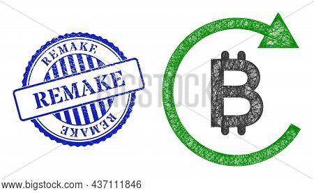 Vector Network Bitcoin Repay Frame, And Remake Blue Rosette Dirty Seal Imitation. Linear Frame Netwo