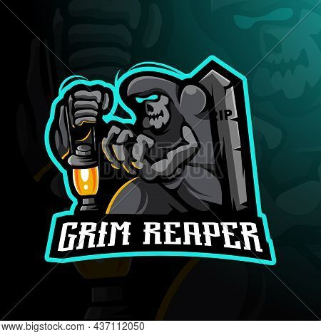 Grim Reaper Holding The Lamp Esports Logo Mascot Illustration