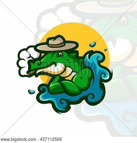 Crocodile In Water While Smoking Is On Vacation