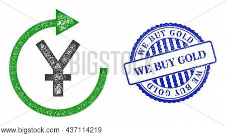 Vector Net Mesh Yen Repay Model, And We Buy Gold Blue Rosette Unclean Stamp Seal. Hatched Carcass Ne