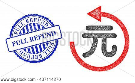 Vector Net Yuan Refund Wireframe, And Full Refund Blue Rosette Unclean Seal Imitation. Crossed Frame