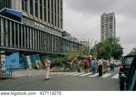 Kolkata, West Bengal, India- 25th May 2020 : Super Cyclone Amphan Uprooted Tree Which Fell And Block