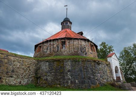 Round Tower Of Lars Torstensson (pugachev Tower) Of The Ancient Korela Fortress On A Gloomy August D