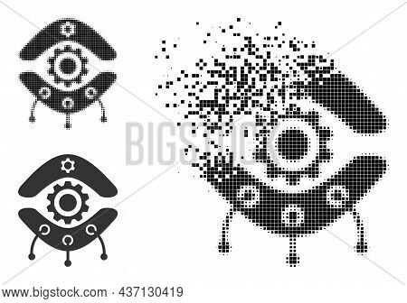 Dust Dot Nanobot Pictogram With Halftone Version. Vector Wind Effect For Nanobot Pictogram. Pixel Du