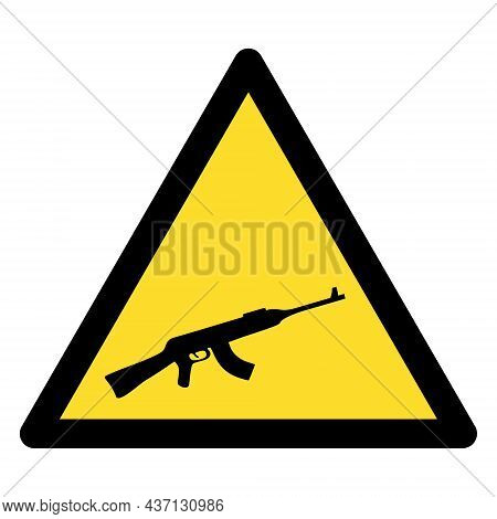 Kalashnikov Gun Warning Icon With Flat Style. Isolated Raster Kalashnikov Gun Warning Icon Image On 
