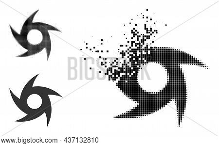 Broken Pixelated Typhoon Glyph With Halftone Version. Vector Destruction Effect For Typhoon Pictogra