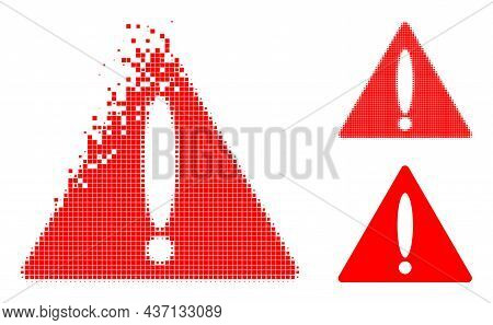 Dissolved Dot Warning Triangle Icon With Halftone Version. Vector Wind Effect For Warning Triangle I
