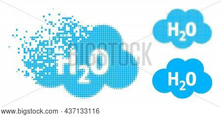Dissolved Pixelated Water Cloud Pictogram With Halftone Version. Vector Wind Effect For Water Cloud 