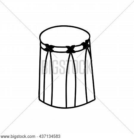 Single Hand Drawn Traditional African Drum. Doodles Vector Illustration. Isolated On A White Backgro