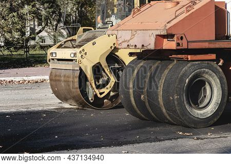Two Heavy Duty Vibratory Road Rollers For Asphalt Concrete Works And Road Repairs. Heavy Machinery W