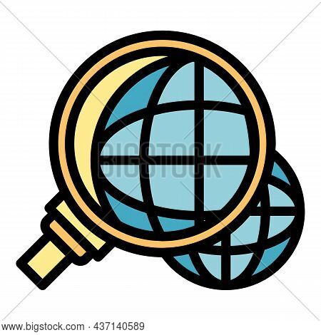 Global Innovation Under Magnifier Icon. Outline Global Innovation Under Magnifier Vector Icon Color 