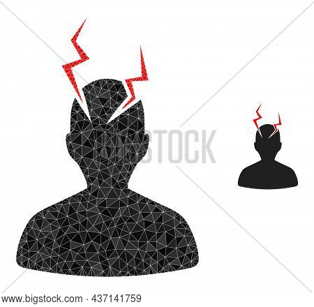 Lowpoly Head Migrain Sick Icon On A White Background. Flat Geometric Polygonal Symbol Based On Head 