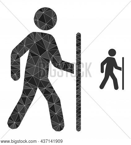 Lowpoly Hiking Man Icon On A White Background. Flat Geometric 2d Modeling Illustration Based On Hiki