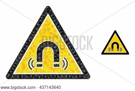 Low-poly Magnet Field Danger Icon On A White Background. Flat Geometric Polygonal Illustration Based
