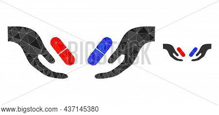Lowpoly Pill Choice Hands Icon On A White Background. Flat Geometric Polygonal Abstraction Based On 