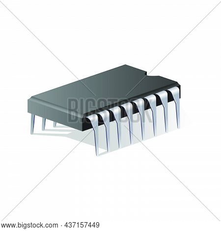 Volumetric Computer Microchip Icon Or Processor Icon For Microcircuit. 3d Color Icon