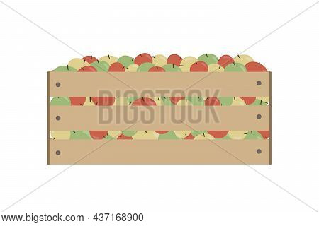 Wood Box With Red, Green And Yellow Apples