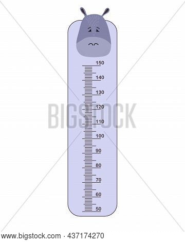 Kids Meter Wall With Cute Hippo. Stadiometer For Little Children. Kids Space Height Chart. Design Of
