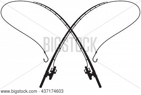 Fishing Rods Crossed Black And White Vector Illustration