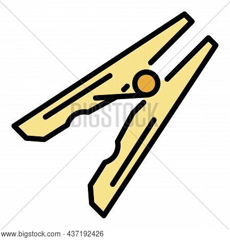 Clamp Clothes Pin Icon. Outline Clamp Clothes Pin Vector Icon Color Flat Isolated
