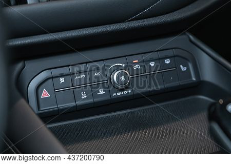 Novosibirsk, Russia - September 12, 2021: Haval F7, Black Car Interior: Climat Control View With Air