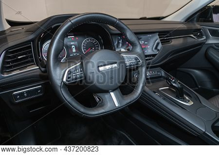 Novosibirsk, Russia - September 12, 2021: Haval F7, Car Interior View With Dashboard, Multifunction 