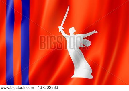 Volgograd State - Oblast -  Flag, Russia Waving Banner Collection. 3d Illustration